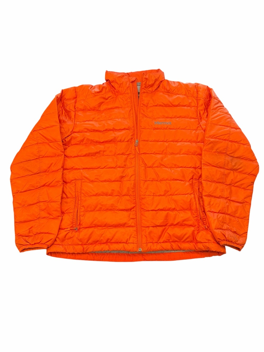 Marmot Jacket Mens Large Orange Down Puffer 700 Lightweight Full Zip Pockets